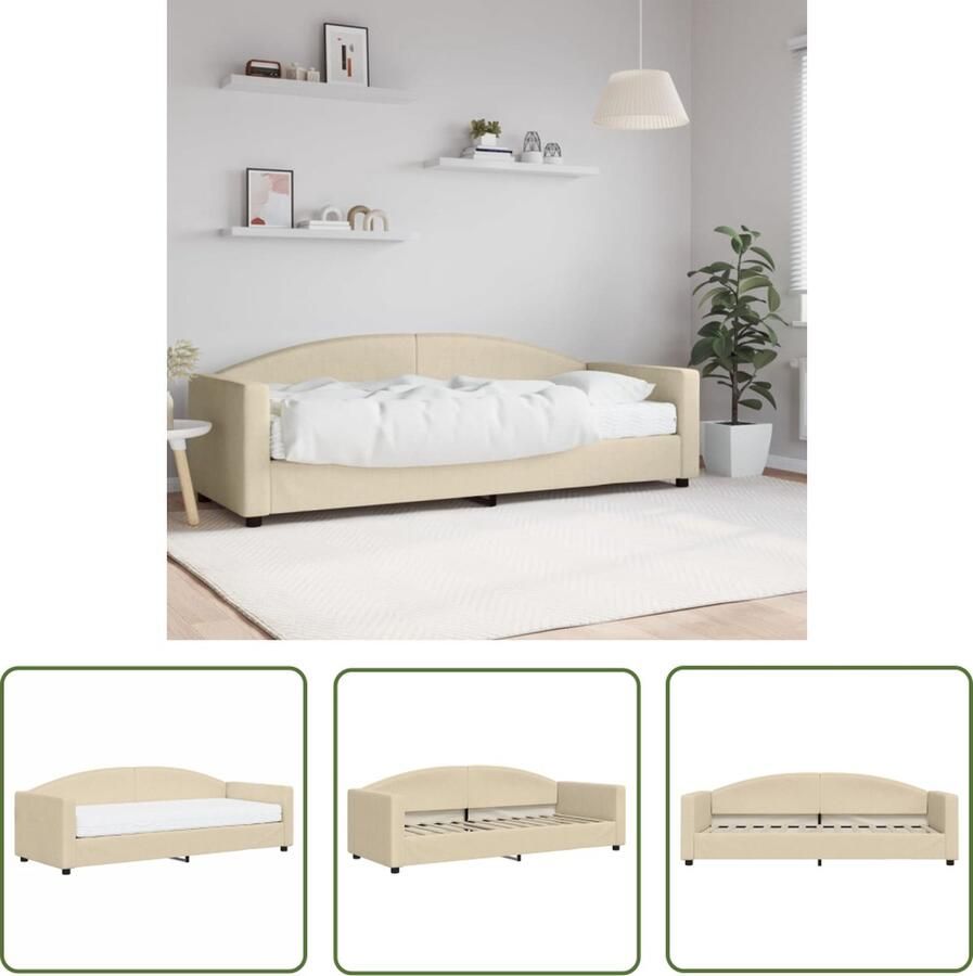 The Living Store Slaapbank met matras 80x200 cm stof crèmekleurig Slaapbank Sofa Bed Tweepersoons Bed Creme Kleurige Meubels Comfortabele Stoffen
