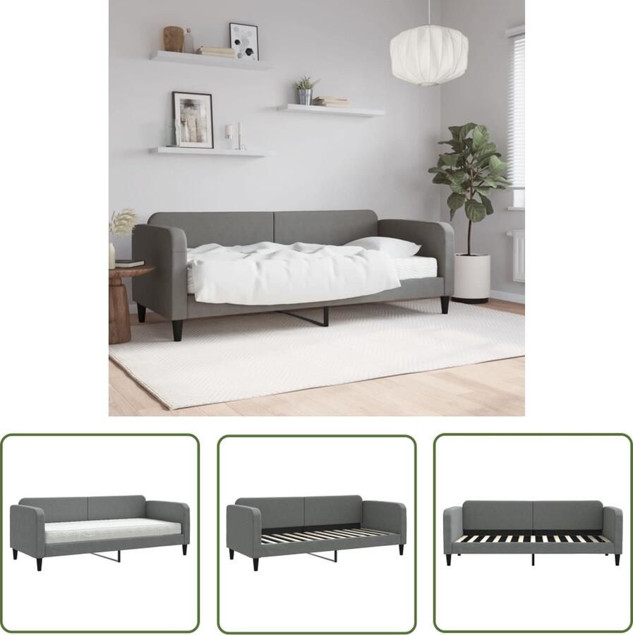The Living Store Slaapbank met matras 80x200 cm stof donkergrijs Slaapbank Sofa Bed Tweepersoonsbed Donkere Meubels Grijs Interieur