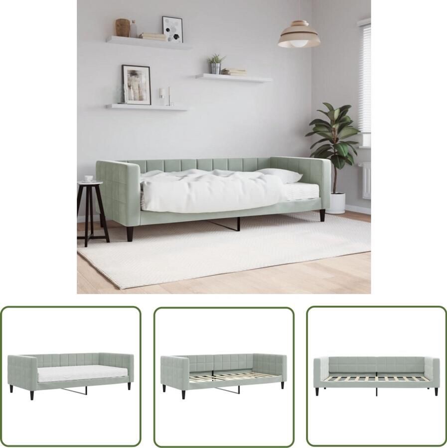 The Living Store Slaapbank met matras 90x190 cm fluweel lichtgrijs Slaapbank Sofa Bed Tweepersoons Bank Lounge Meubilair Huiskamer Meubels