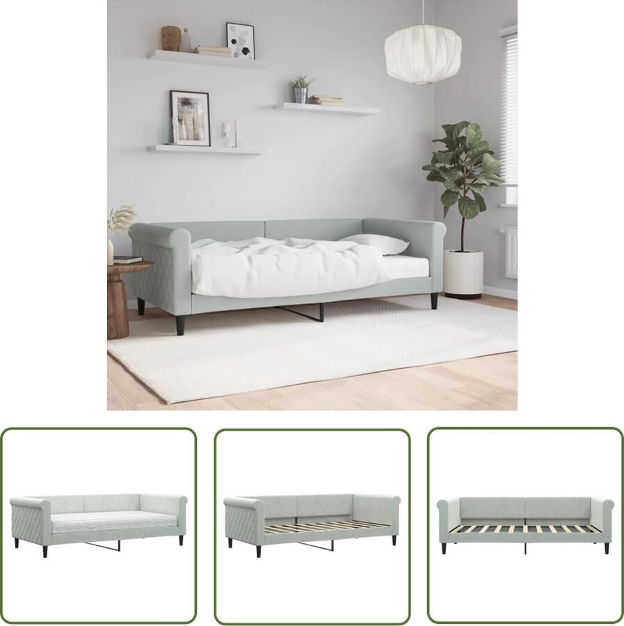 The Living Store Slaapbank met matras 90x190 cm fluweel lichtgrijs Slaapbank Sofa Bed Tweepersoons Bed Lounge Meubilair Grijs Meubilair
