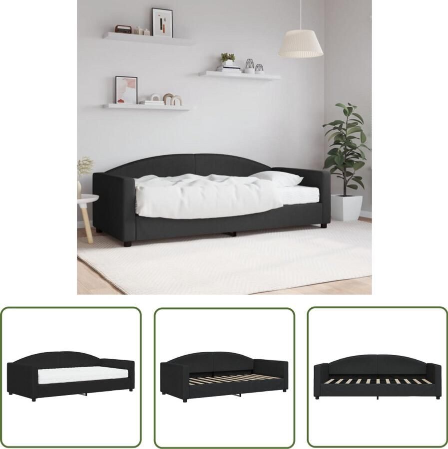 The Living Store Slaapbank met matras 90x190 cm stof zwart Slaapbank Sofa Bed Tweepersoons Bank Zwarte Bank Multifunctioneel Meubilair