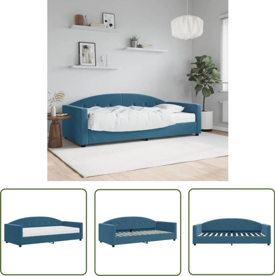 The Living Store Slaapbank met matras 90x200 cm fluweel blauw Slaapbank Sofa Bed Tweepersoons Bank Blauwe Bank Design Bank