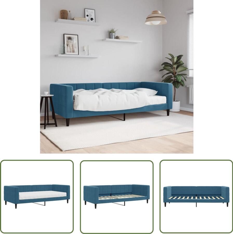 The Living Store Slaapbank met matras 90x200 cm fluweel blauw Slaapbank Sofa Bed Tweepersoonsbed Lounge Meubilair Huiskamermeubels