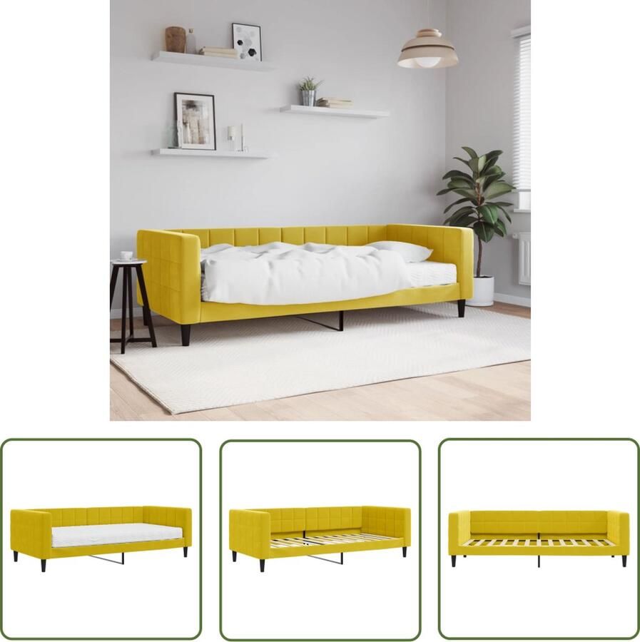 The Living Store Slaapbank Modern Geel 223 x 100 x 68 cm Inclusief schuimmatras Slaapbank Sofa Bed Fluweelsofa Gele Meubels Moderne Bank