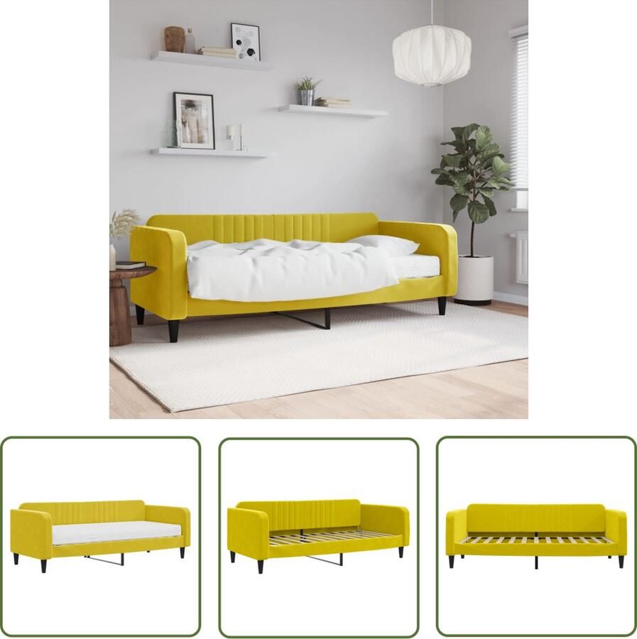 The Living Store slaapbank Geel 223 x 100 x 75 cm fluweel metaal en hout Slaapbank Sofa Bed Tweepersoonsbed Gele Meubels Fluweel Meubel