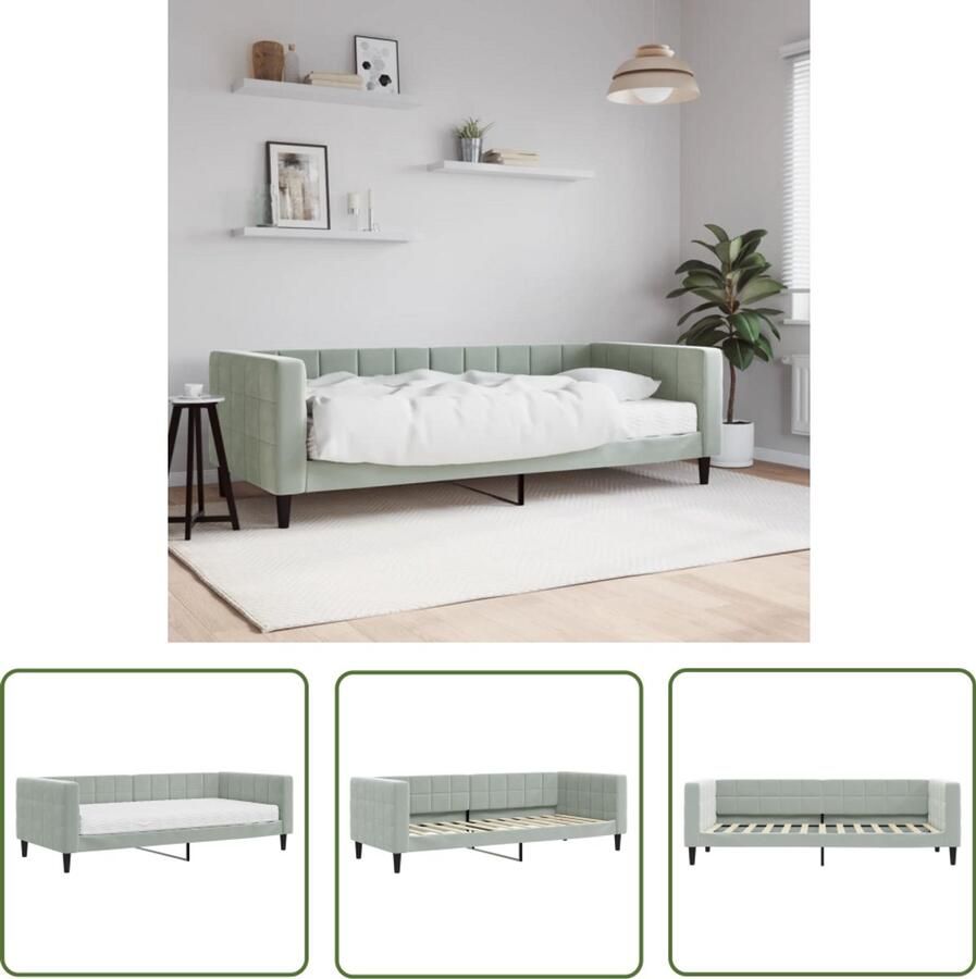 The Living Store Slaapbank met matras 90x200 cm fluweel lichtgrijs Slaapbank Sofa Bed Tweepersoons Bank Lounge Meubels Multifunctioneel Meubilair