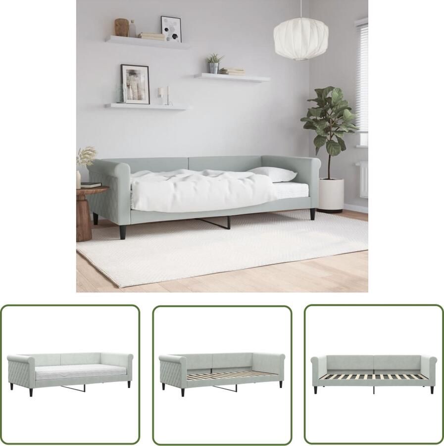 The Living Store Slaapbank met matras 90x200 cm fluweel lichtgrijs Slaapbank Sofa Bed Tweepersoonsbed Fluweel Meubilair Grijs Meubilair