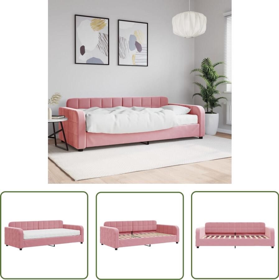 VidaXL Slaapbank met matras 90x200 cm fluweel roze Slaapbank Sofa Bed Fluweel Bank Roze Bank Tweepersoonsbed
