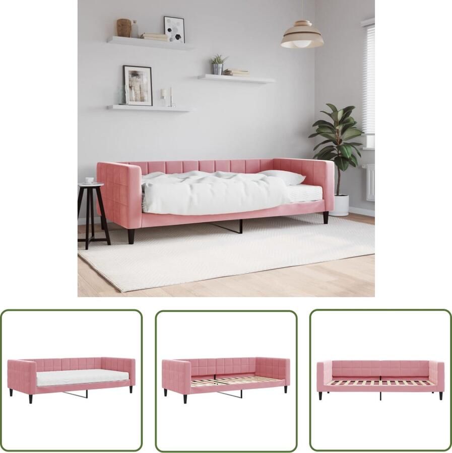 The Living Store Slaapbank Roze Fluweel 223 x 100 x 68 cm Inclusief Schuimmatras Slaapbank Sofa Bed Tweepersoons Bed Rozerode Meubels Velvet Bank