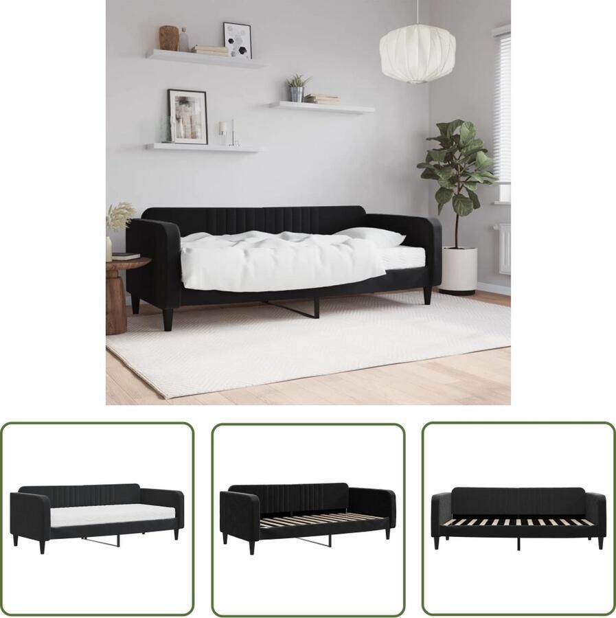The Living Store Slaapbank met matras 90x200 cm fluweel zwart Slaapbank Sofa Bed Tweepersoons Bed Velvet Bank Zitzak