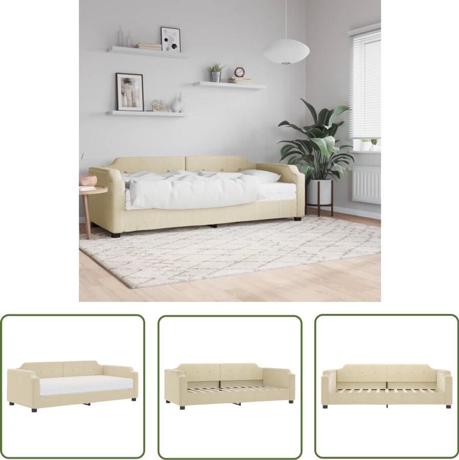 The Living Store Slaapbank met matras 90x200 cm stof crèmekleurig Slaapbank Sofa Bed Tweepersoonsbed Creme Kleurige Meubels Moderne Bank