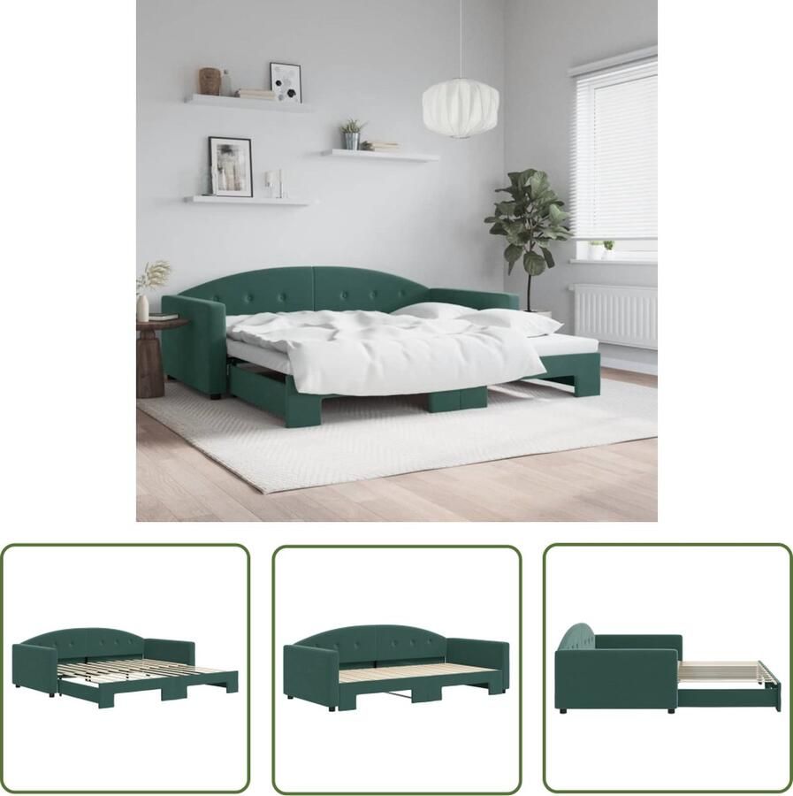 The Living Store Slaapbank 2-in-1 Donkergroen Fluweel 222 x 110 x 75 cm Inclusief Lattenbodem Geen Matrassen Inbegrepen Slaapbank Sofa Bed Tweepersoonsbed Donkere Meubels Fluweelmeubel