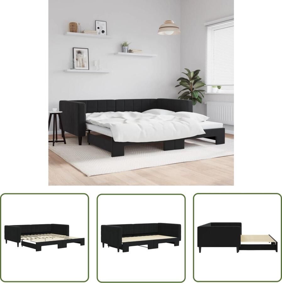 The Living Store Slaapbank Opvallend 2-in-1 Fluweel Zwart 223x110x68cm Geen Matras Slaapbank Sofa Bed Tweepersoonsbed Zwarte Slaapbank Velvet Bank