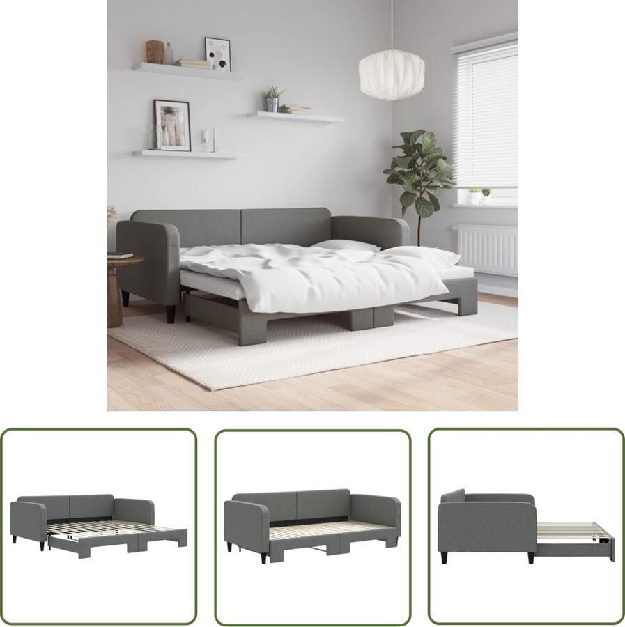 The Living Store Slaapbank Modern Donkergrijs 223x212.5x75 cm 2-in-1 slaapbank met onderschuifbed Duurzame stof Solide constructie Slaapbank Sofa Bed Tweepersoonsbed Donkere Kleuren Meubels Meubilair Livingroom