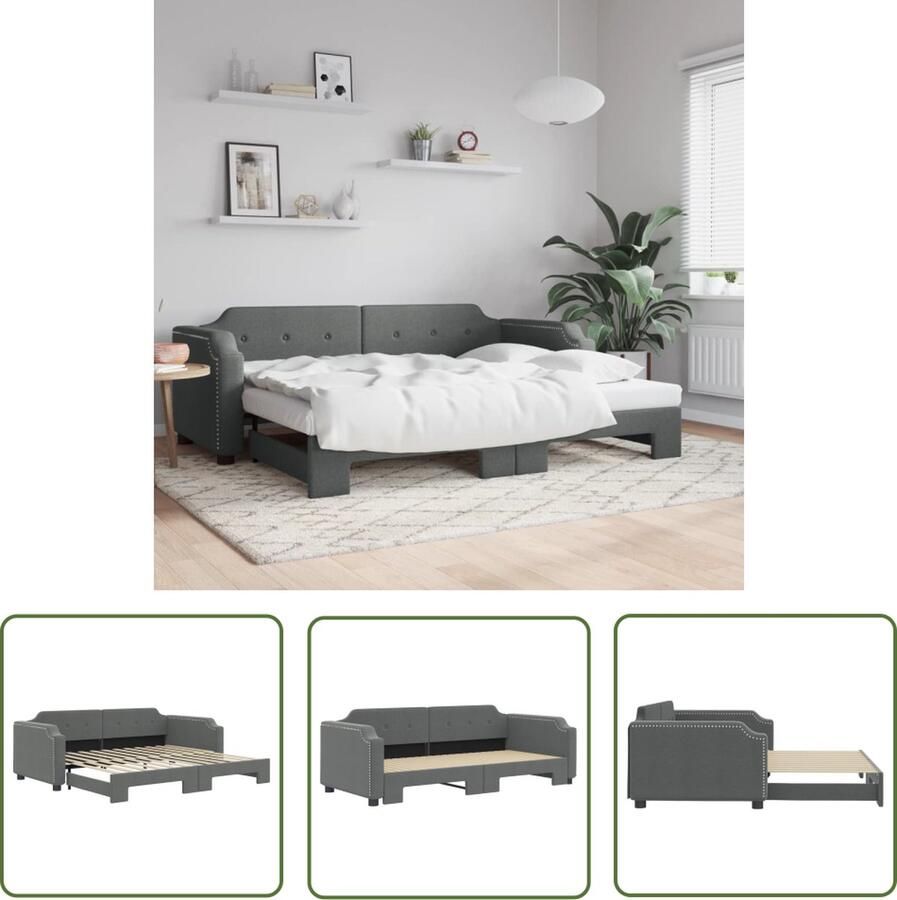 The Living Store Slaapbank met onderschuifbed 100x200 cm stof donkergrijs Slaapbank Sofa Bed Tweepersoonsbed Donkere Meubels Grijs Meubilair