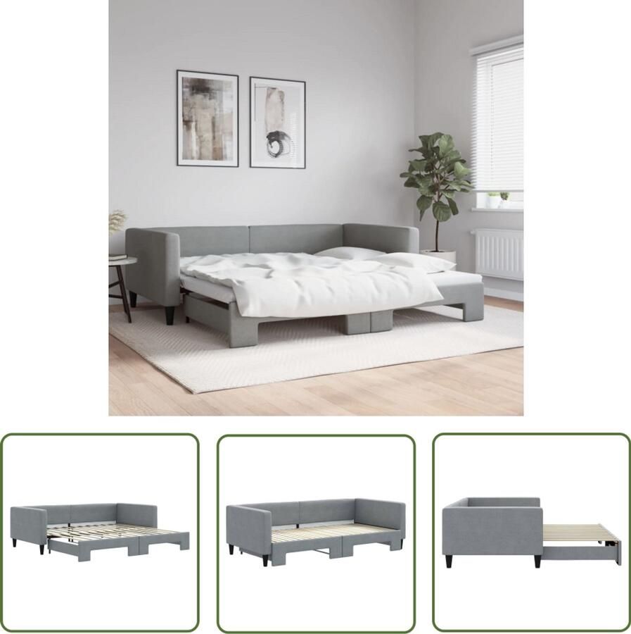 The Living Store Slaapbank met onderschuifbed 100x200 cm stof lichtgrijs Slaapbank Sofa Bed 2-in-1 Bank Lounge Meubilair Grijs Meubilair