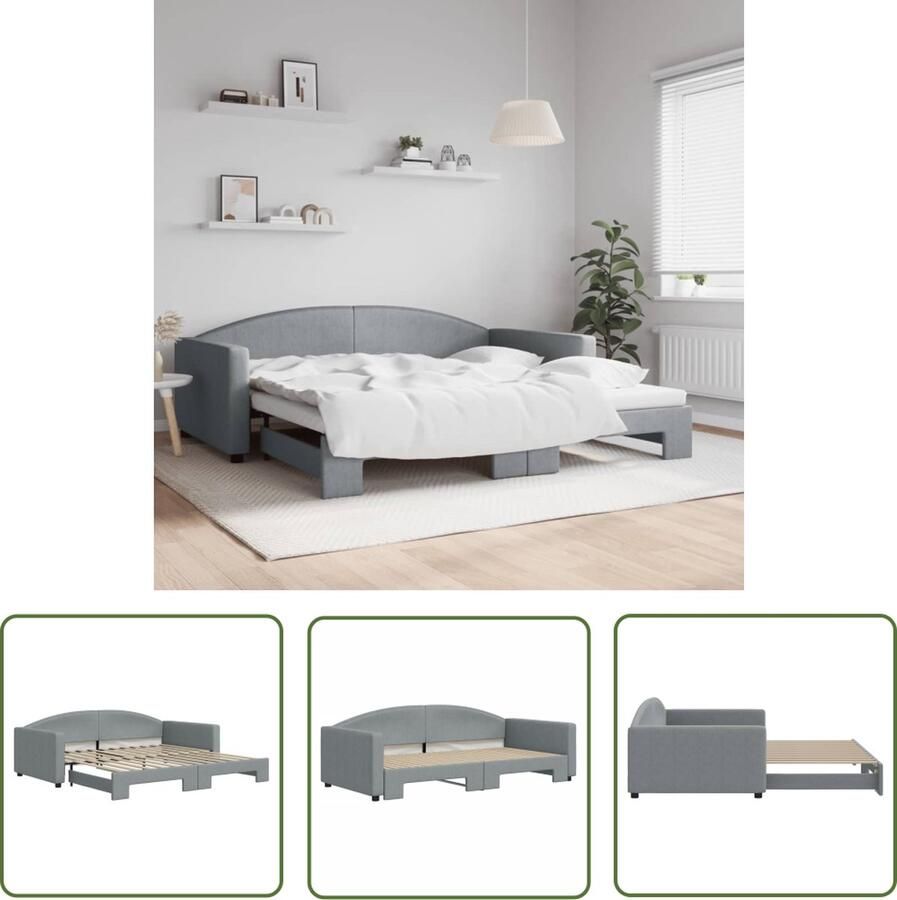 The Living Store Slaapbank Bank 223 x 110 x 75 cm Lichtgrijs Stof Metaal en Hout Slaapbank Sofa Bed Tweepersoonsbed Boxspring Meubels