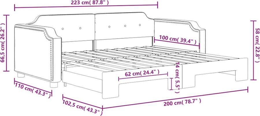 The Living Store Slaapbank met onderschuifbed 100x200 cm stof taupe Slaapbank Sofa Bed Tweepersoonsbed Onderschuifbed Taupestof