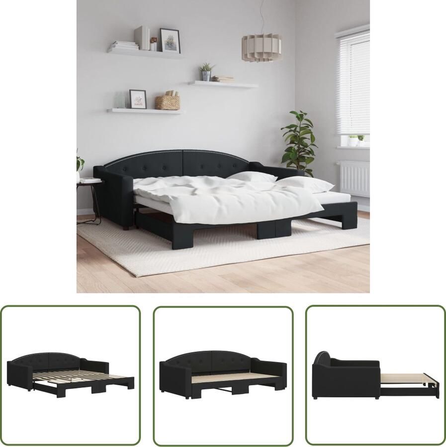 The Living Store Slaapbank met onderschuifbed 100x200 cm stof zwart Slaapbank Sofa Bed 2-in-1 Bank Boxspring Guest Bed