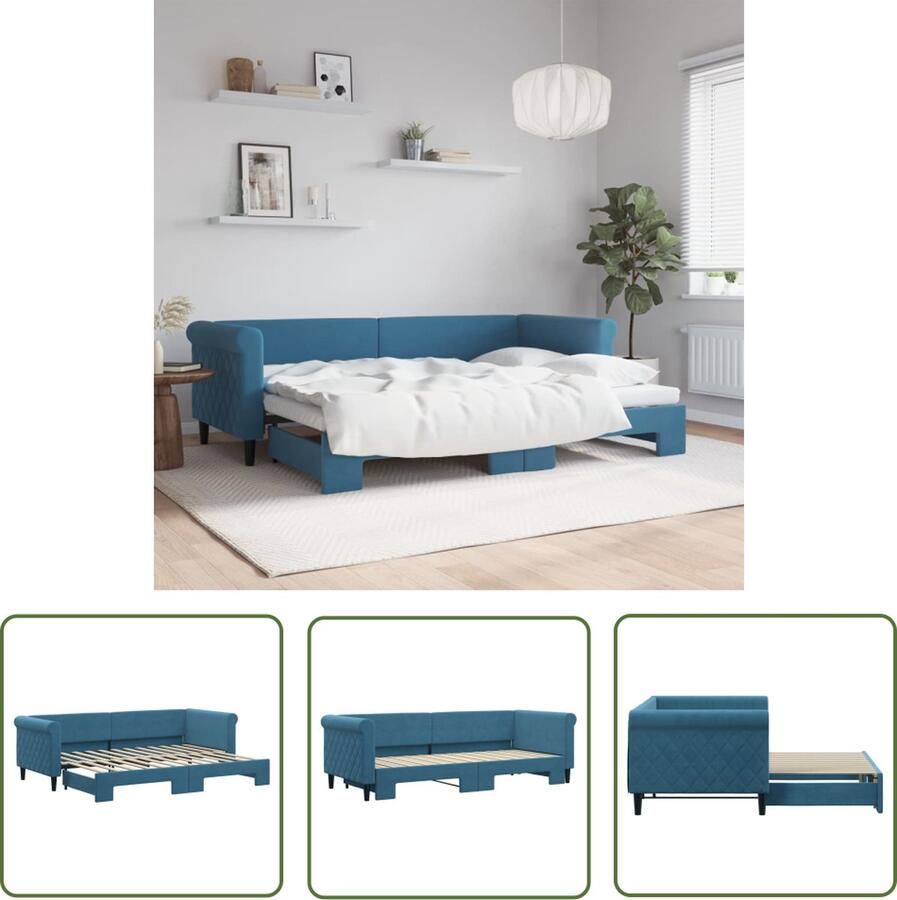 The Living Store Slaapbank Blauw Fluweel 2-in-1 229x90x68cm Geen matras Slaapbank Sofa Bed Tweepersoons Bed Blauwe Meubels Fluweel Meubel