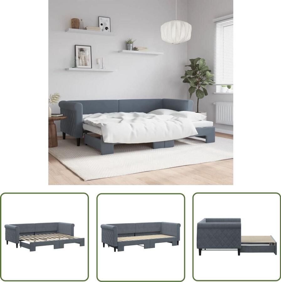 VidaXL Slaapbank met onderschuifbed 80x200 cm fluweel donkergrijs Slaapbank Sofa Bed Tweepersoons Bed Donkere Kleuren Fluweel