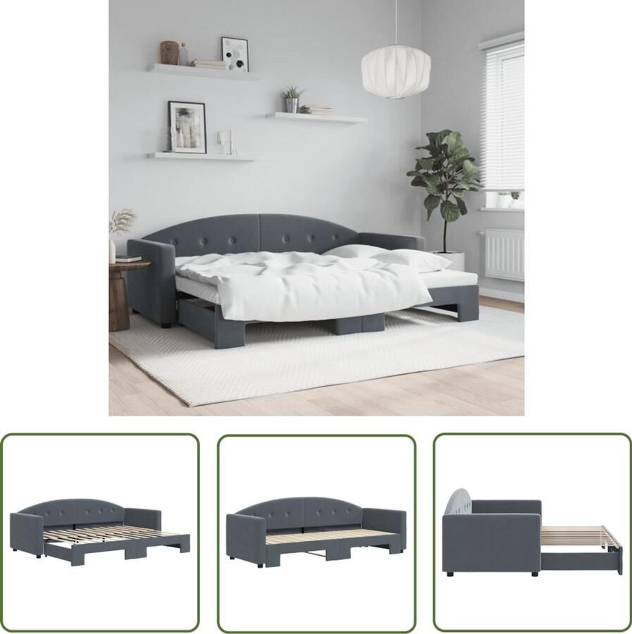 VidaXL Slaapbank met onderschuifbed 80x200 cm fluweel donkergrijs Slaapbank Sofa Bed Tweepersoonsbed Donkere Kleuren Fluweel