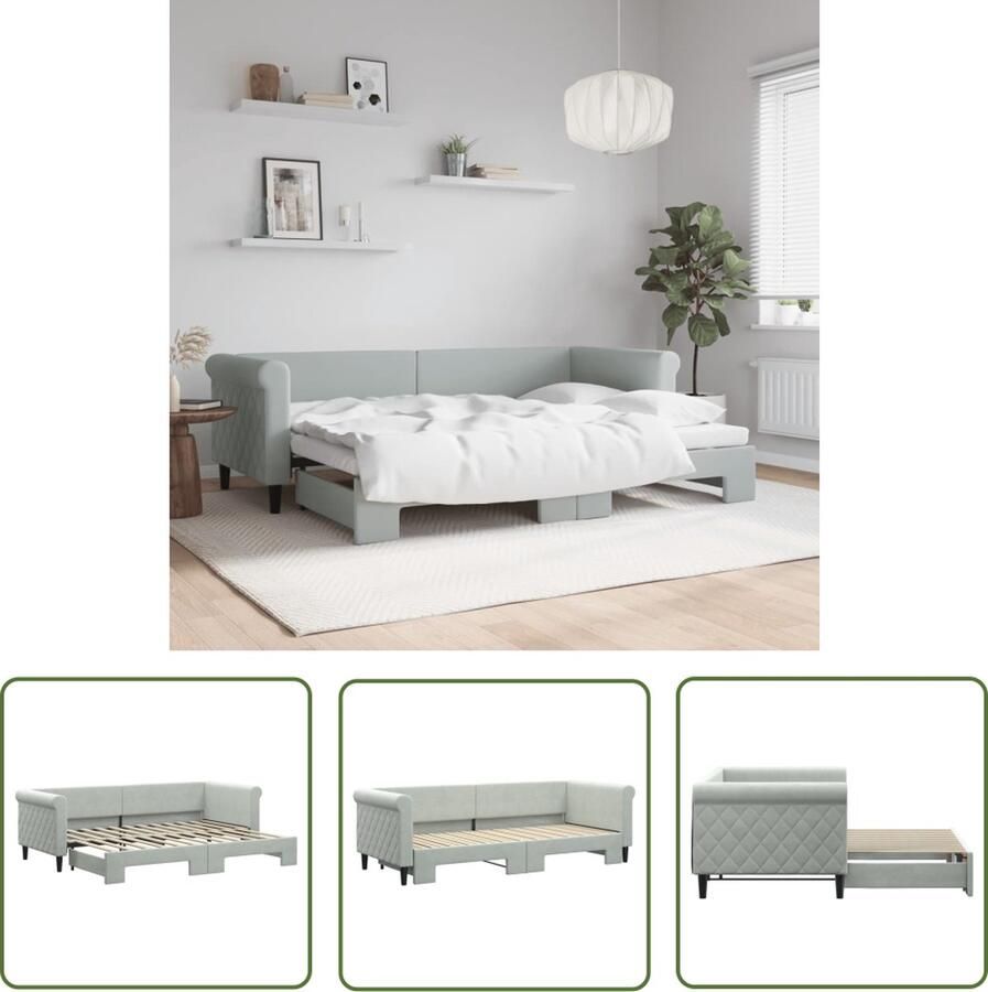 The Living Store Slaapbank met onderschuifbed 229x90x68 cm Lichtgrijs fluweel Slaapbank Sofa Bed Tweepersoonsbed Lounge Meubilair Woonkamermeubel