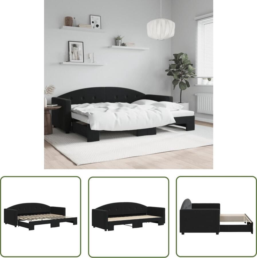 The Living Store Slaapbank 2-in-1 Zwart Fluweel 222x90x75 cm Geen Matrassen Montage Vereist Slaapbank Sofa Bed Tweepersoons Bed Zwarte Slaapbank Zwarte Sofa Bed