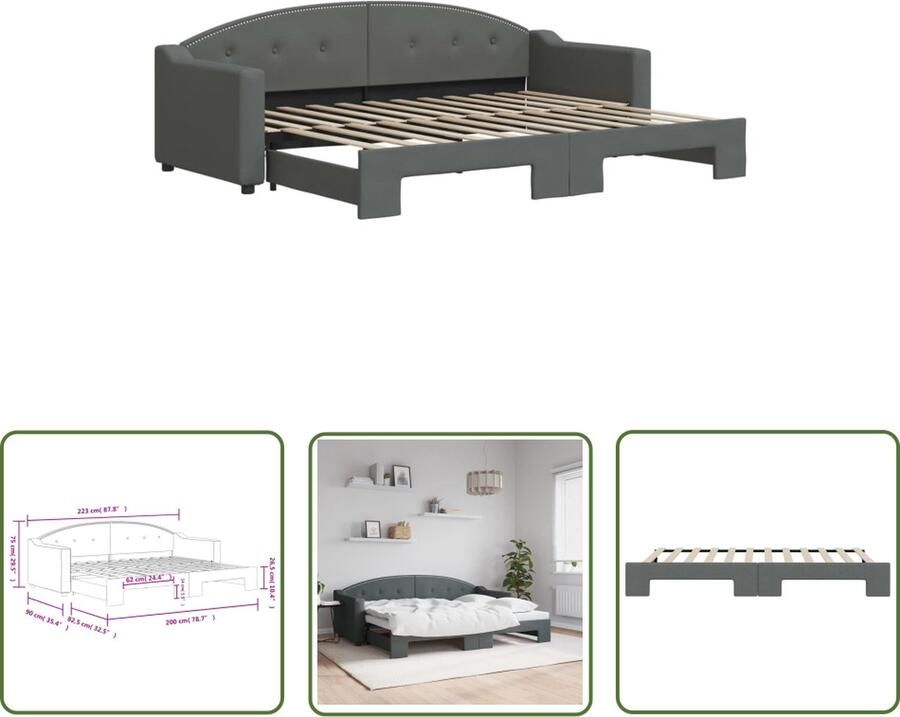 The Living Store Slaapbank Donkergrijs 223x90x75 cm 2-in-1 bank en bed duurzame stof solide constructie Slaapbank Sofa Bed Donkere Meubels Tweepersoonsbed Multifunctioneel Meubel
