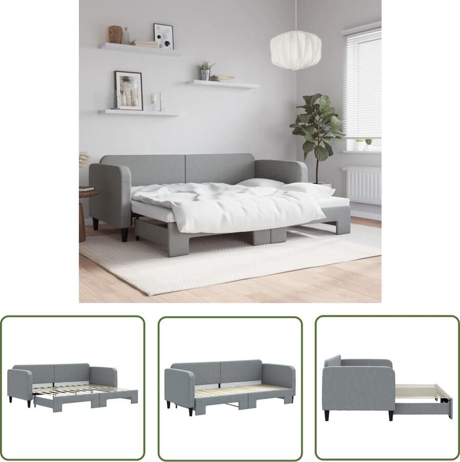The Living Store Slaapbank met onderschuifbed 80x200 cm stof lichtgrijs Slaapbank Sofa Bed Tweepersoonsbed Boxspring Guest Bed