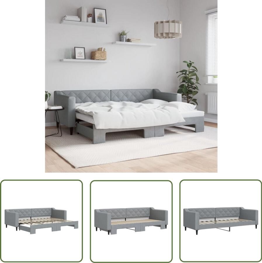 The Living Store Slaapbank met onderschuifbed 80x200 cm stof lichtgrijs Slaapbank Sofa Bed Tweepersoonsbed Lounge Meubilair Living Room Furniture