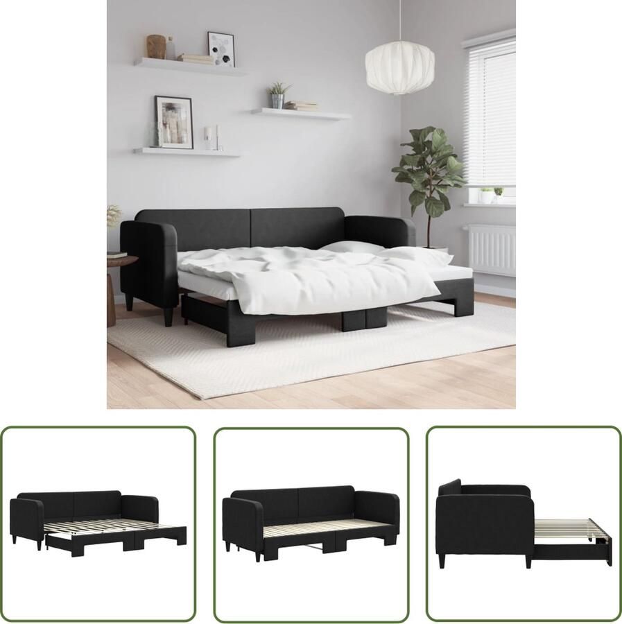 The Living Store Slaapbank Oxford 223 x 90 x 75 cm 2-in-1 Duurzame stof Slaapbank Sofa Bed Tweepersoonsbed Zwarte Slaapbank Stoffen Slaapbank