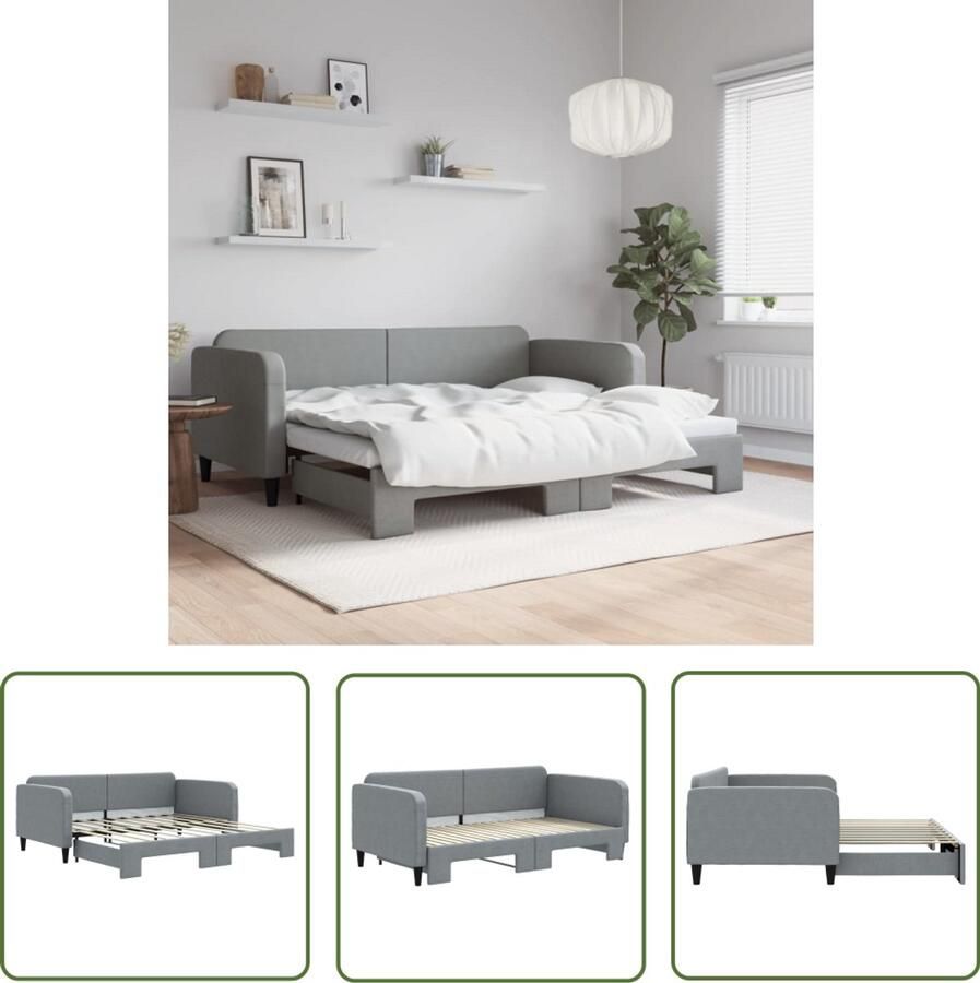 The Living Store Slaapbank met onderschuifbed 90x190 cm stof lichtgrijs Slaapbank Sofa Bed Tweepersoonsbed Multifunctioneel Meubilair Living Room Furniture