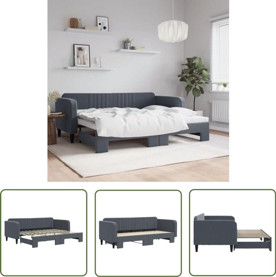 VidaXL Slaapbank met onderschuifbed 90x200 cm fluweel donkergrijs Slaapbank Sofa Bed Donker Grijs Fluweel Lounge