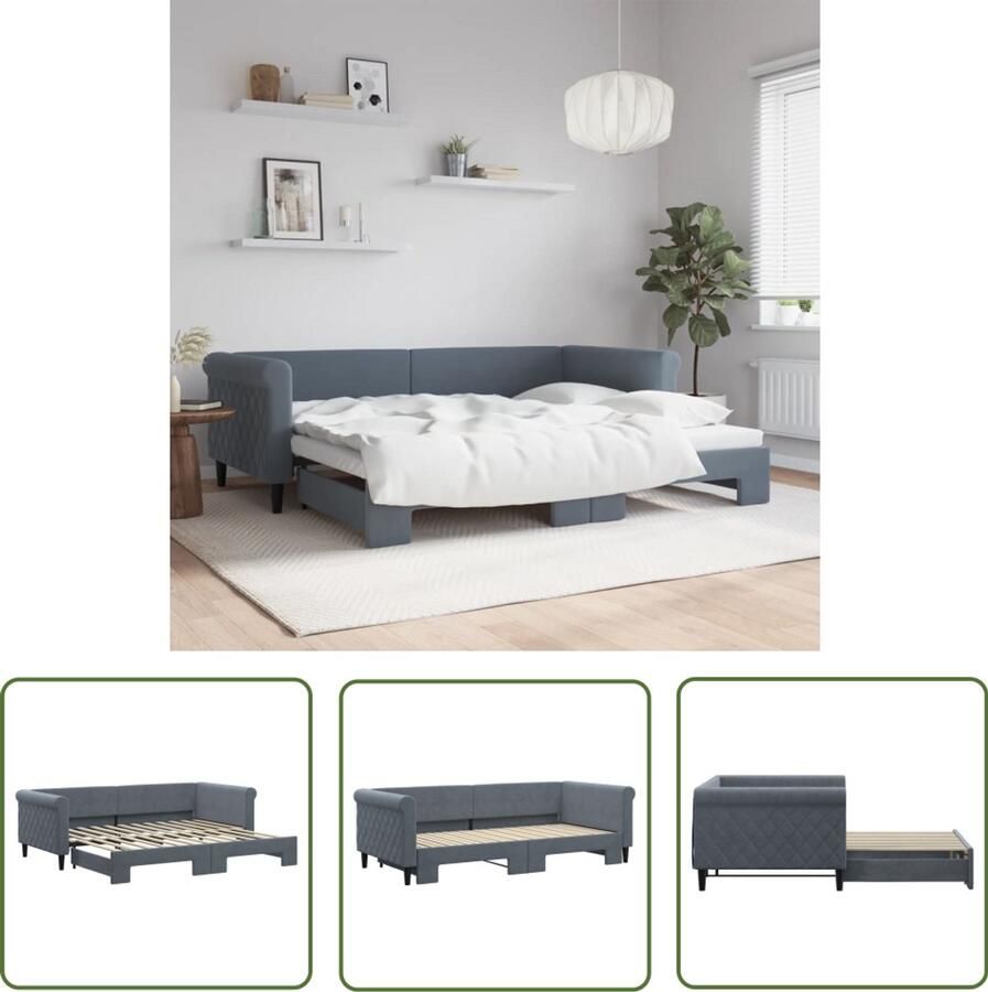 VidaXL Slaapbank met onderschuifbed 90x200 cm fluweel donkergrijs Slaapbank Sofa Bed Tweepersoonsbed Donkere Kleuren Fluweel