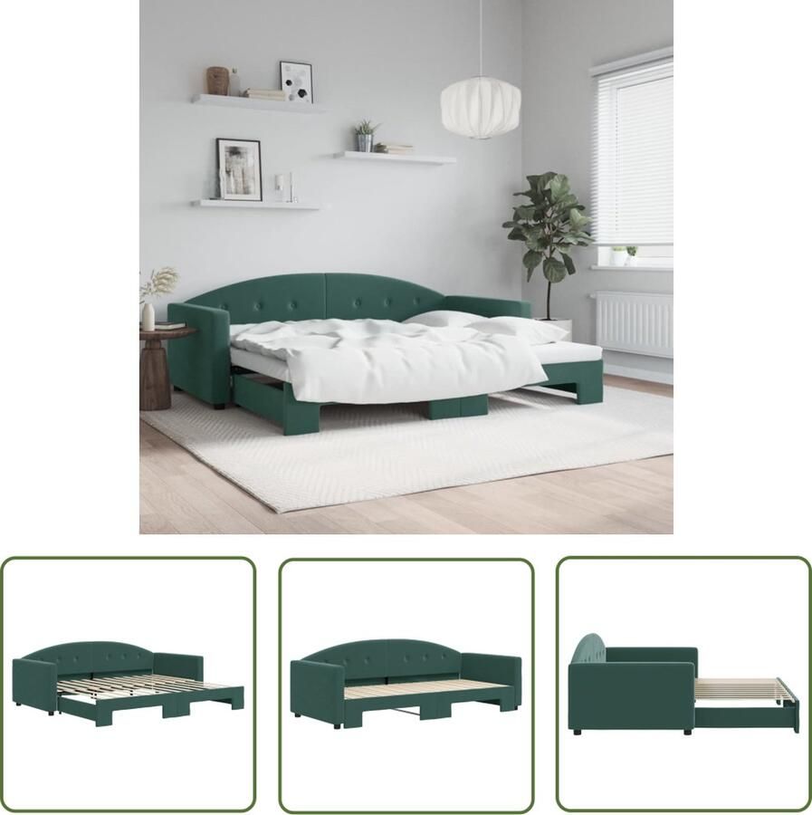 The Living Store Slaapbank met onderschuifbed 90x200 cm fluweel donkergroen Slaapbank Sofa Bed Donkere Kleuren Fluweel Meubels Lounge Furniture