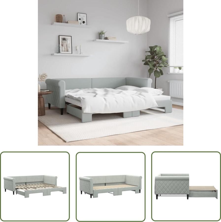 The Living Store Slaapbank Met Onderschuifbed Lichtgrijs 229 x 192.5 x 68 cm Fluweel Slaapbank Sofa Bed Tweepersoonsbed Lounge Meubilair Living Room Furniture