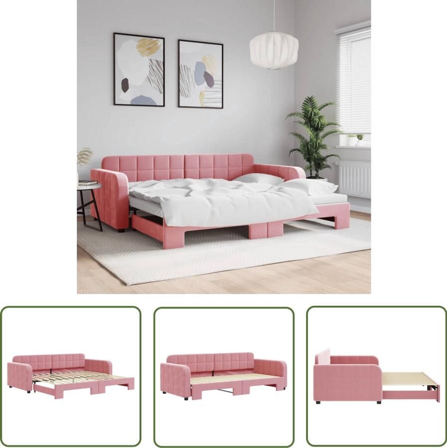 VidaXL Slaapbank met onderschuifbed 90x200 cm fluweel roze Slaapbank Sofa Bed Tweepersoonsbed Fluweel Bank Roze Bank
