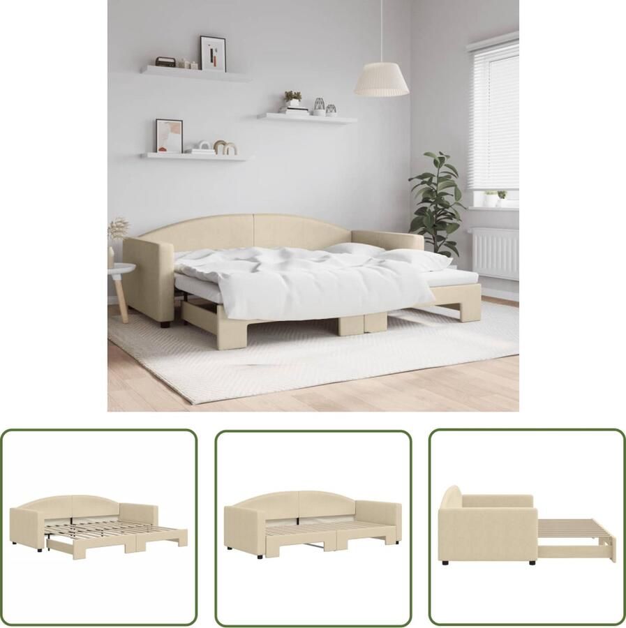 The Living Store Slaapbank met onderschuifbed 90x200 cm stof crèmekleurig Slaapbank Sofa Bed Tweepersoonsbed Crème Kleurig Meubilair Multifunctioneel Meubilair