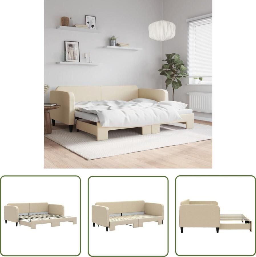 The Living Store Slaapbank 2-in-1 Crème 223 x 100 x 75 cm Houten frame en metalen constructie Slaapbank Sofa Bed Tweepersoonsbed Creme Kleurstelling Houten Frame