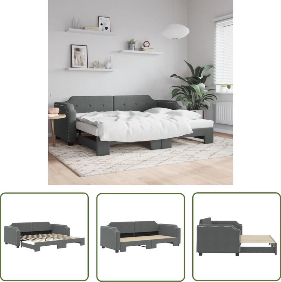 The Living Store Slaapbank 2-in-1 Donkergrijs 223x100x66.5 cm Duurzame stof Slaapbank Sofa Bed Tweepersoonsbed Donkere Meubels Grijs Meubel