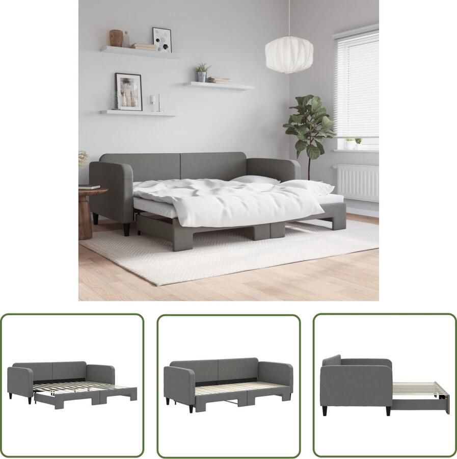 The Living Store Slaapbank met onderschuifbed 90x200 cm stof donkergrijs Slaapbank Sofa Bed Tweepersoonsbed Donkere Kleuren Grijs Meubilair