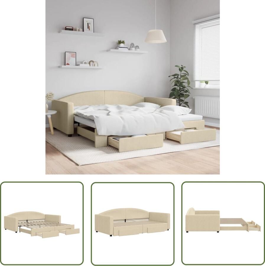 The Living Store Slaapbank 2-in-1 Crème 223 x 110 x 75 cm Inclusief 2 bedlades Slaapbank Sofa Bed Tweepersoonsbed Opbergruimte Design Meubels