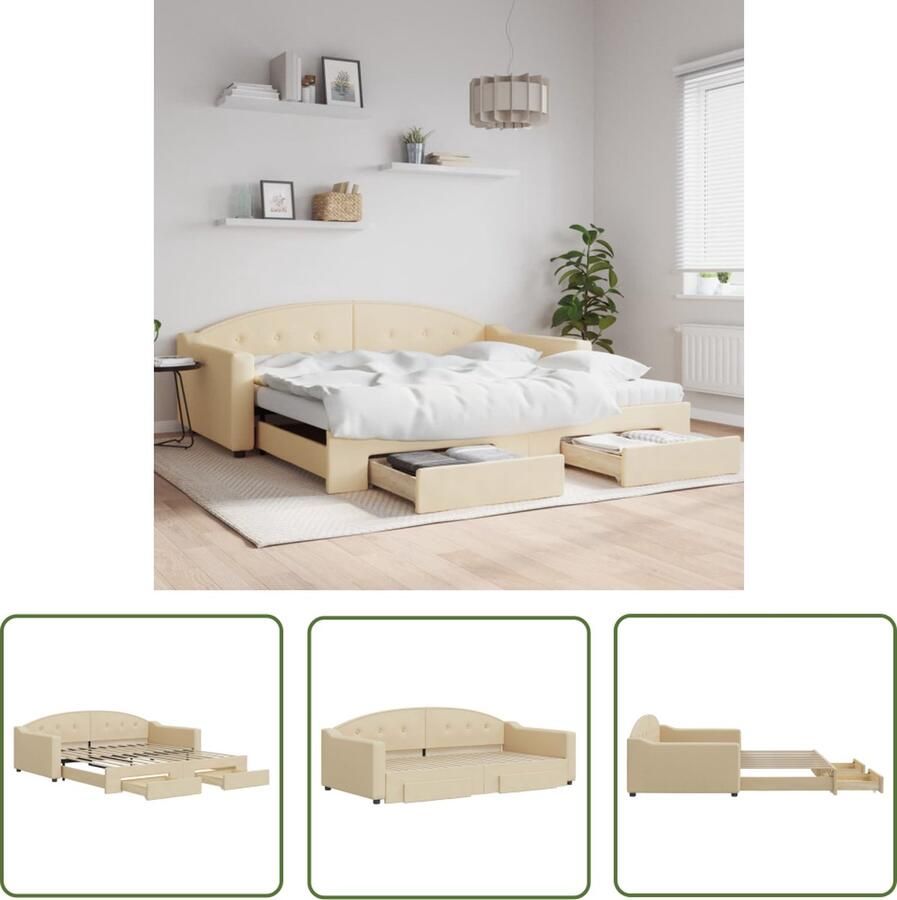The Living Store Slaapbank 2-in-1 Crème 223x110x75 cm Met Opbergruimte Geschikt voor 100x200 cm Matras Montage Vereist Slaapbank Sofa Bed Tweepersoonsbed Opbergruimte Multifunctioneel Meubilair