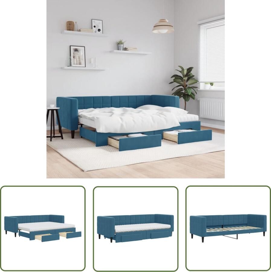 The Living Store Slaapbank Versailles Slaapbanken 223 x 90 x 68 cm Blauw fluweel Slaapbank Sofa Bed Tweepersoonsbed Lounge Meubilair Zitbank