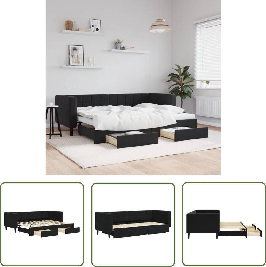 The Living Store Slaapbank Onderschuifbed Zwart Fluweel 223 x 90 x 68 cm 2-in-1 Meubel met Opbergruimte Slaapbank Sofa Bed Tweepersoonsbed Onderschuifbed Boxspring