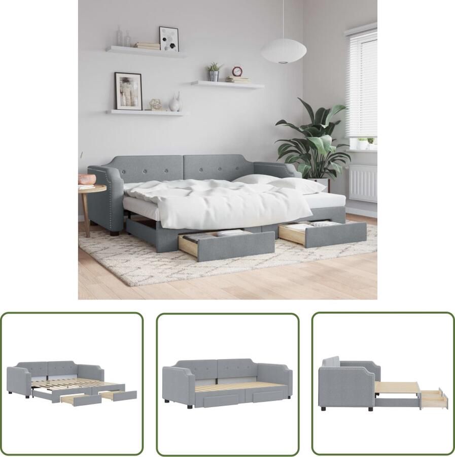 The Living Store Slaapbank Onderschuifbed Lichtgrijs 223 x 90 x 66.5 cm 2-in-1 bank en bed Opbergruimte Duurzame stof Multiplex lattenbodem Geschikt voor 80 x 200 cm matrassen Montage vereist