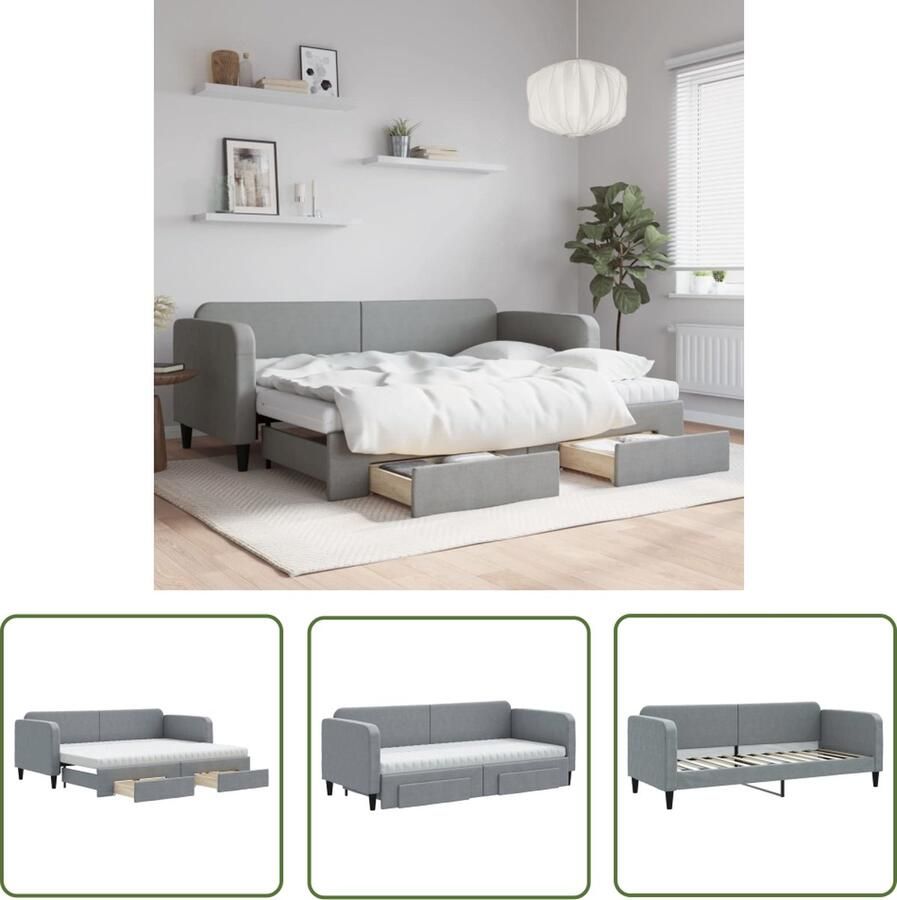 The Living Store Slaapbank met onderschuifbed en lades 80x200 cm stof lichtgrijs Slaapbank Sofa Bed Onder Schuifbed Boxspring Bed Tweepersoonsbed