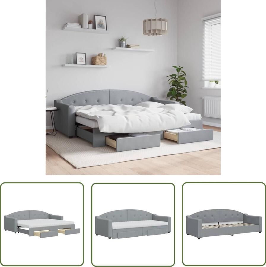The Living Store Slaapbank met onderschuifbed en lades 80x200 cm stof lichtgrijs Slaapbank Sofa Bed Tweepersoonsbed Logement Multifunctionele Meubels