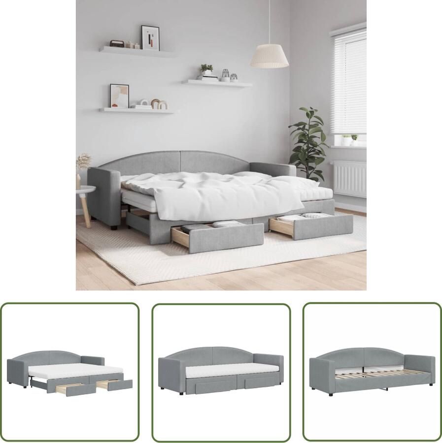 The Living Store Slaapbank Onderschuifbed 223x90x75cm Lichtgrijs Stof Inclusief 2x Schuimmatras 2x Bedlade Slaapbank Sofa Bed Tweepersoonsbed Onderbed Boxspring